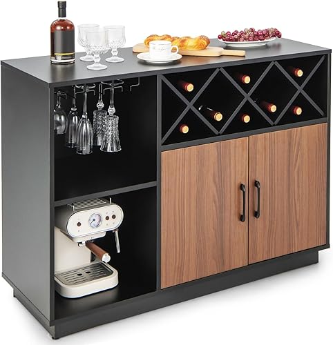 IFANNY Gabinete de buffet con almacenamiento, gabinete de licor con estantes y soportes para vino, buffets y aparadores de madera, armario de