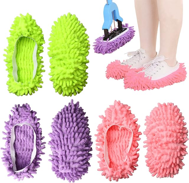 pengxiaomei 3 Pairs/ 6PCS Mop Slippers, Microfiber Dust Mop Shoes Multifunction Floor Cleaning Shoe Covers Hair Cleaner Foot Socks Caps