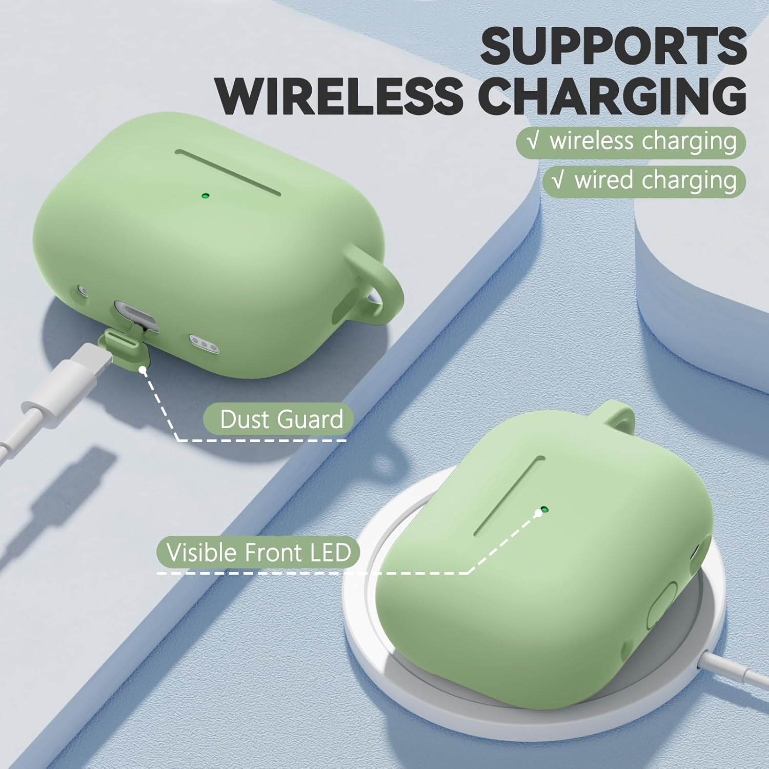 Ljusmicker for AirPods Pro 3 Case 2025 with Cleaner Kit,Soft Silicone Protective Cover for Apple AirPods Pro 3rd Generation Cases for Women Men,AirPod Pro 3 Case with Keychain-Magnetic Pastel Green - Image 6