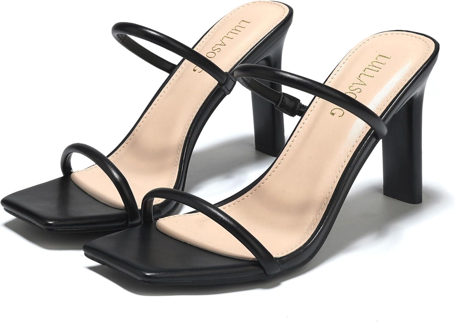 Women's Heels Sandals Block Chunky Mid Heels Slip On Slides 3.5 Inch Heeled Square Open Toe Sandals for Women - Image 4