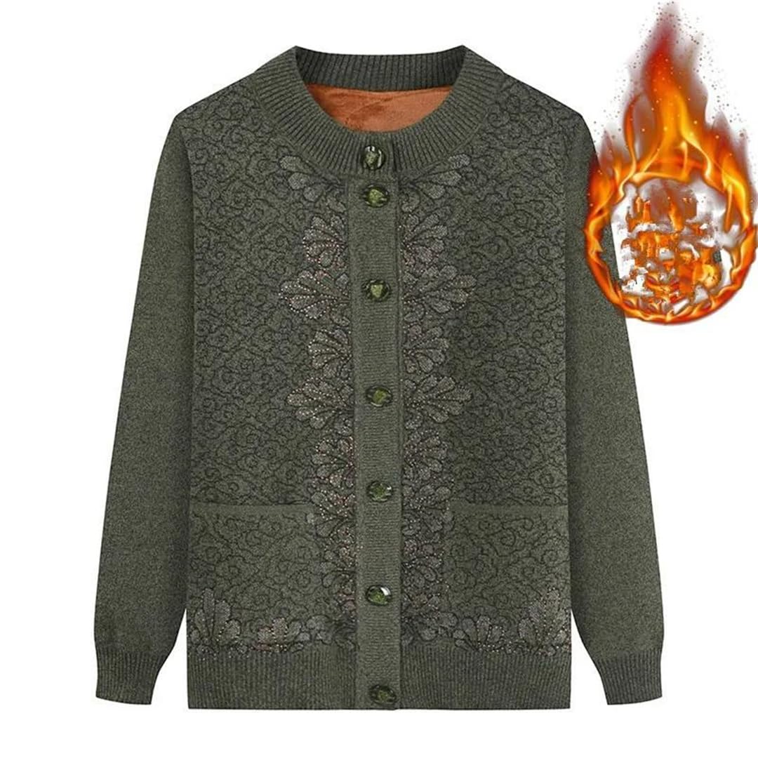 Zimowy sweter damski w średnim wieku dla osób starszych plus polar ciepły płaszcz z dzianiny z długim rękawem