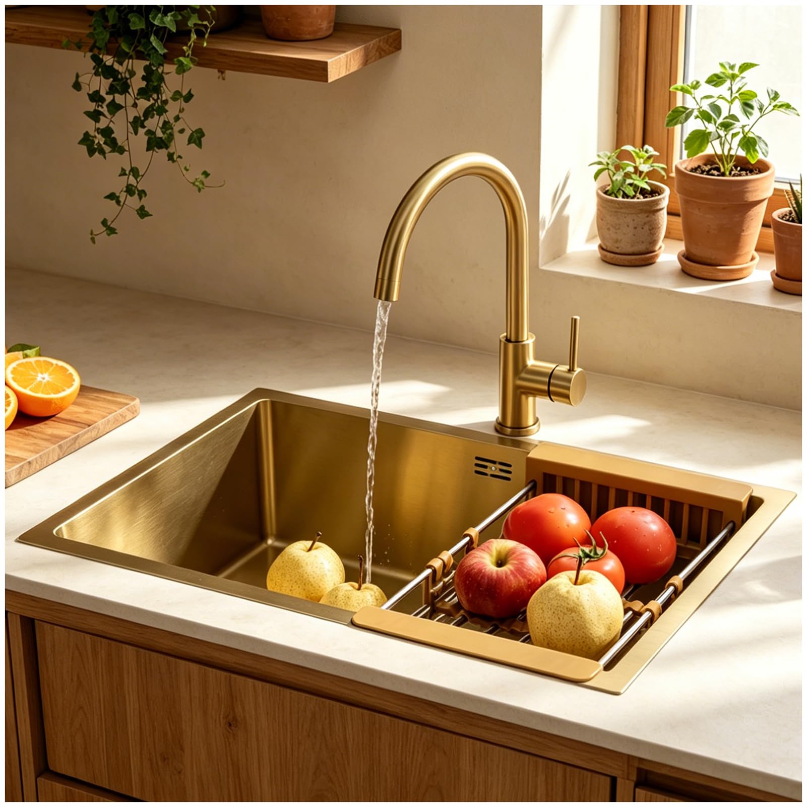 ZQFHSX Gold Bar Sink Undermount,Single Bowl Undermount Sink,Workstation Small Kitchen Sink,Brushed Wet Sink,Stainless Steel Sink,Outdoor Prep With Gold-tone Accessories(Gold-2,5