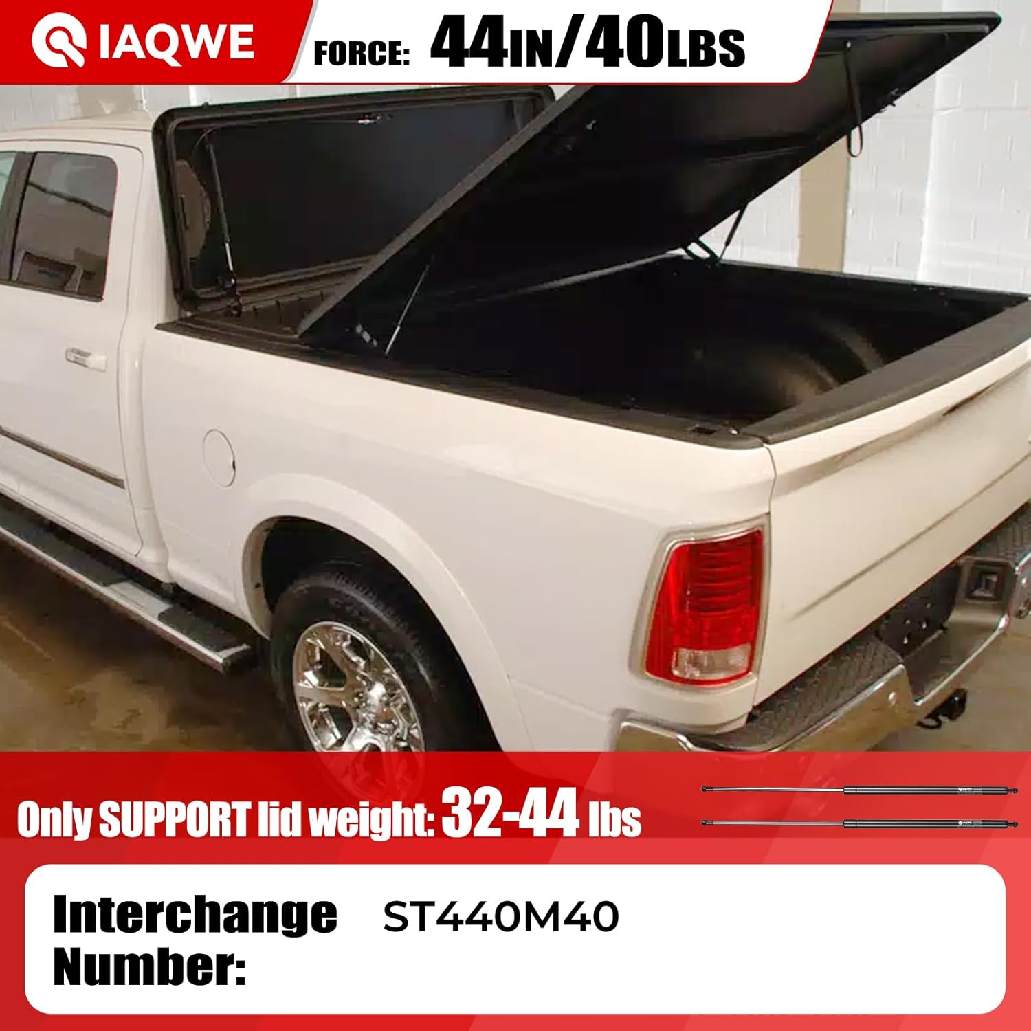 IAQWE 44Inch 40Lbs/178N Gas Struts Shock Spring Lift Support for Tonneau Cover Heavy Duty RV Bed TV Cabinet Murphy Truck Bed Floor Hatch Storage Toolbox Lid Truck Topper Camper Window, 2Pcs