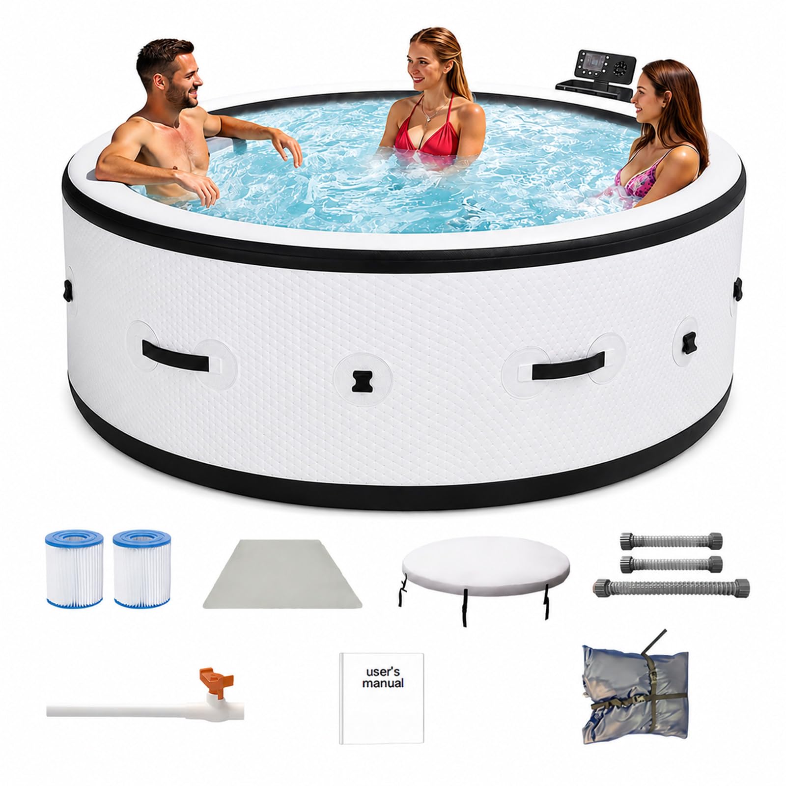 206x71 cm Piscina Idromassaggio Gonfiabile Esterno 4-6 Persone, Spa Portatile con 150 Getti Aria, Riscaldamento 40°C, Luce LED 6 Colori, Vasca Rinforzata Antiforatura per Giardino