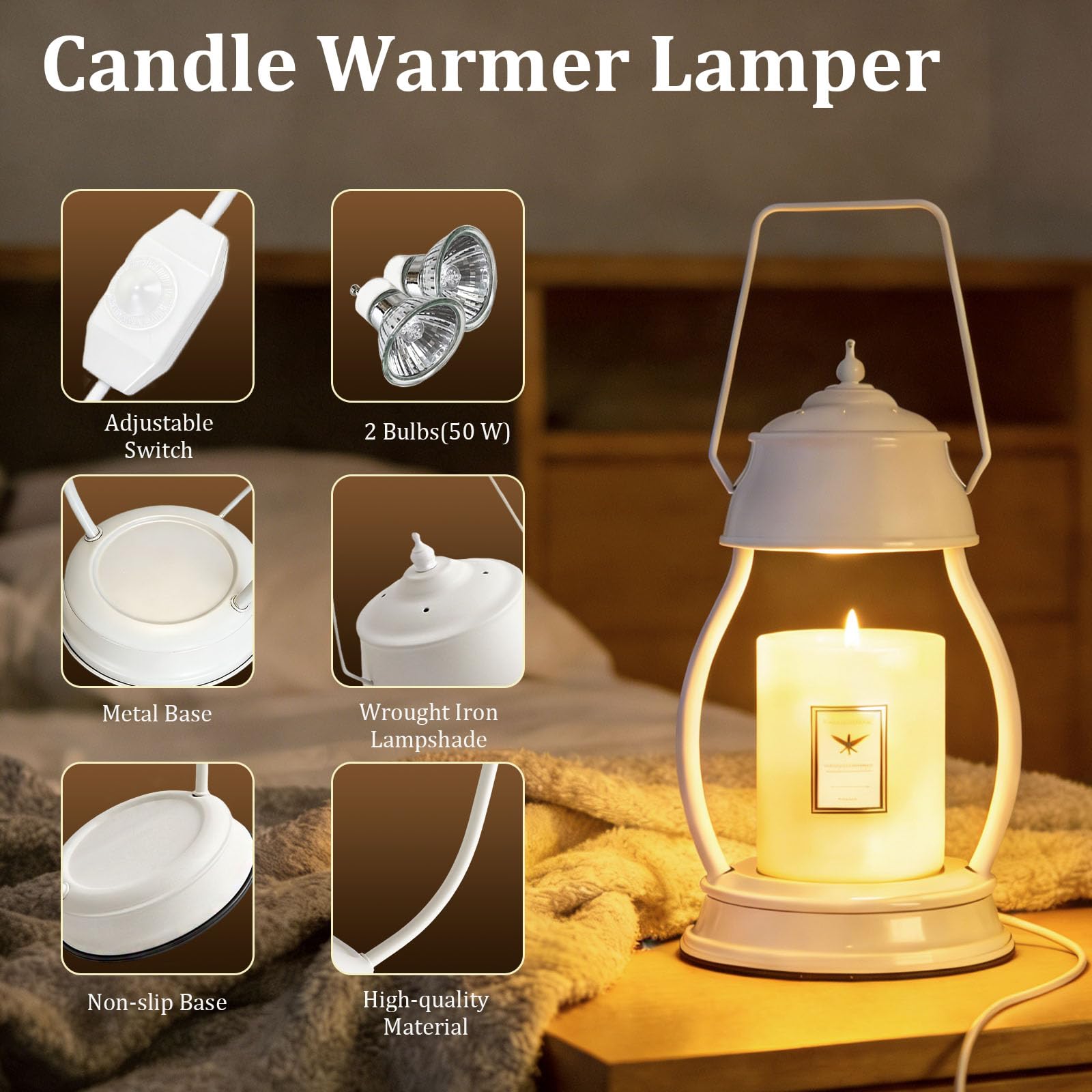 Lampada Scaldacera Elettrica Dimmerabile Con 2 Lampadine – Design Lanterna, Profumatore D'Ambiente Senza Fiamma, 220V, Oro