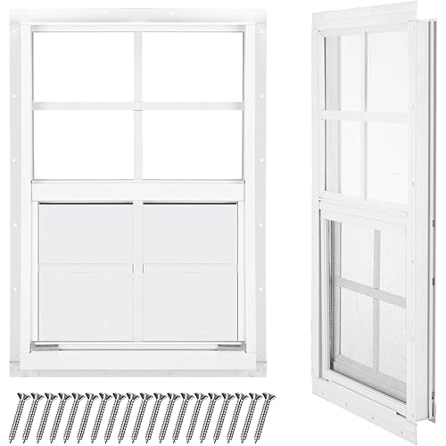Tandefio 2 Pack 14''x21'' White Shed Window, Sliding Windows with Tempered Glass and Screen Household Windows with Slider and Screws for Shed, Garage, Chicken Coop, Playhouse, Household, Barns
