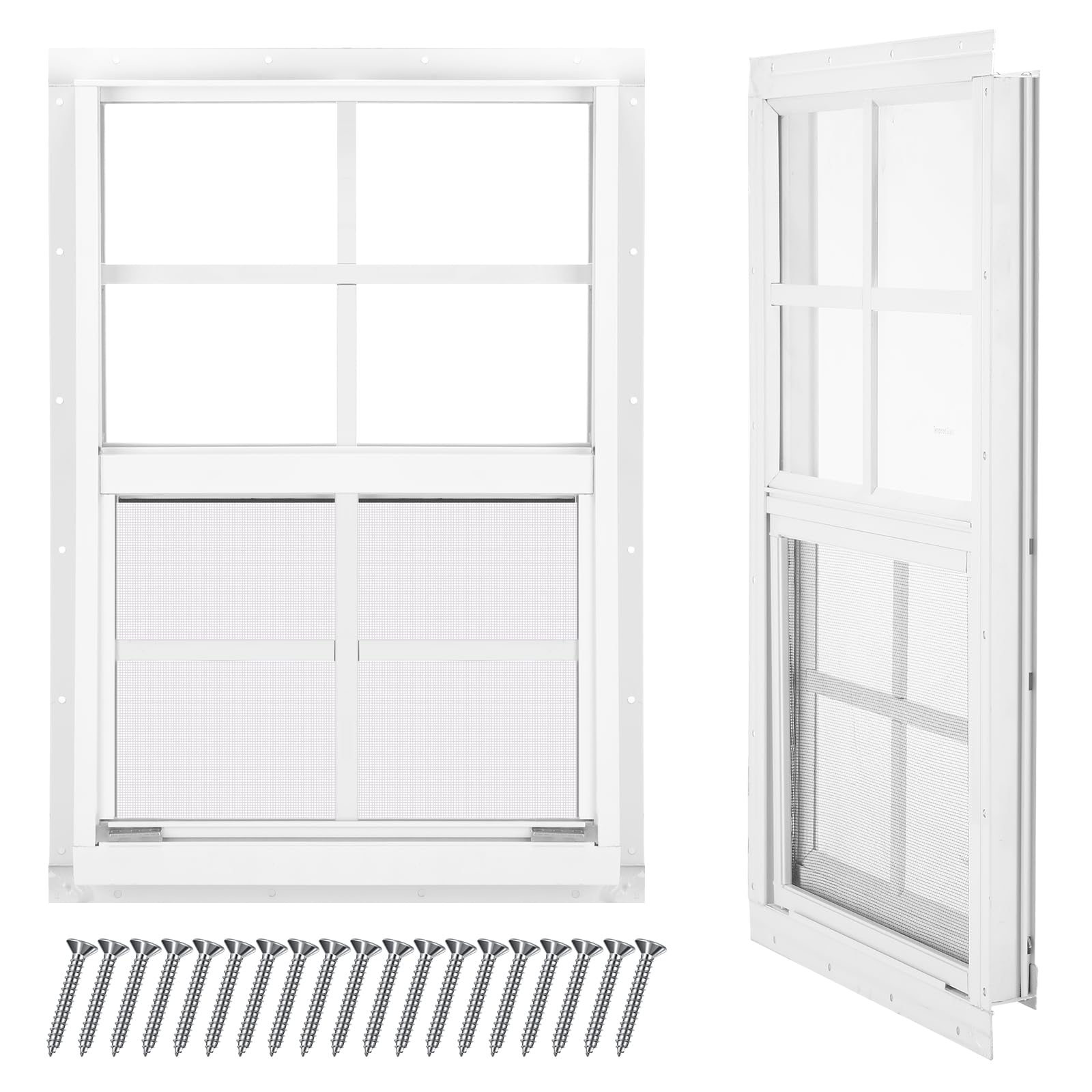 Tandefio 2 Pack 12''x18'' Shed Windows, Small Sliding Windows, White Flush Mount Pack with Tempered Glass and Screen Household with Screws for Shed, Garage, Chicken Coop, Barns, Playhouse