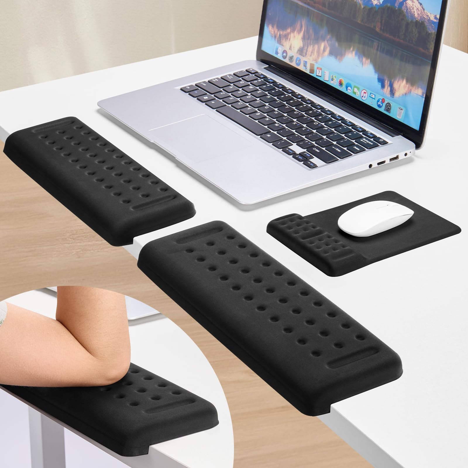 WADEO Podkładka pod nadgarstek pod klawiaturę i mysz, ergonomiczny kształt litery L, idealnie pasuje do krawędzi biurka, bardzo wygodna pianka z pamięcią kształtu, antypoślizgowa konstrukcja