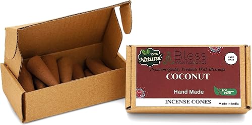 Miniatura 3 de Bless International Coco 100% natural, conos de incienso hechos a mano, sumergidos a mano, orgánicos, sin productos químicos para purificación,