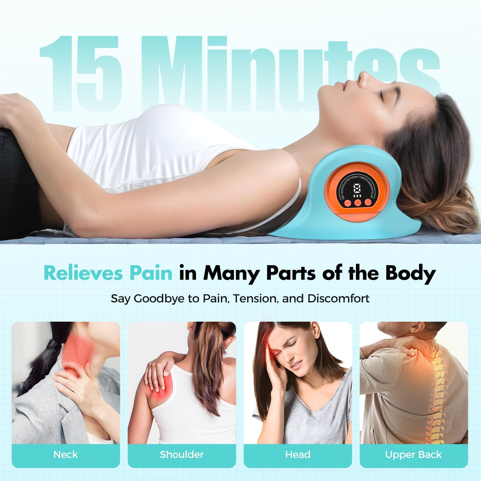 Masseur Cervical EMS avec Chauffage, Masseur de Cou Sans Fil pour Soulager la Douleur Des Tissus Profonds, Masseur Cervical et Dos Électrique, 6 Vitesses Réglables, 3 Modes, Sans Fil