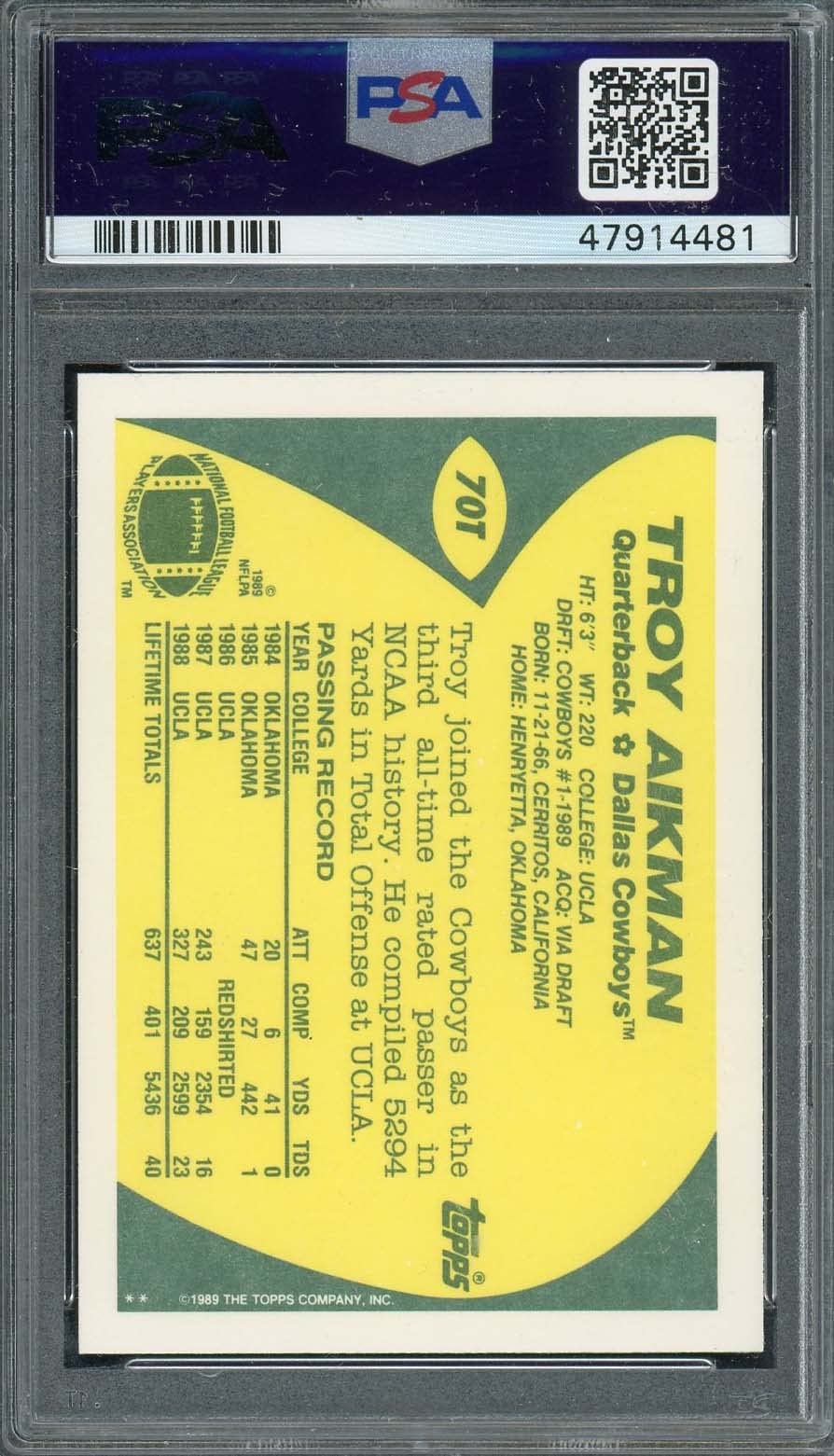 Amazon.com: Troy Aikman 1989 Topps Traded Football Rookie