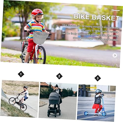 Miniatura 5 de Toddmomy Cesta de plástico para bicicleta, cesta delantera de plástico para niños, cesta tejida negra, accesorios trenzados, accesorios para montar