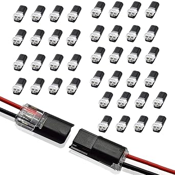 Double-Wire Plug-in Connector with Locking Buckle, Waterproof Solderless Small Gauge Wire Connectors in 2 Pin Connector Kit, 18-22AWG (40PCS)