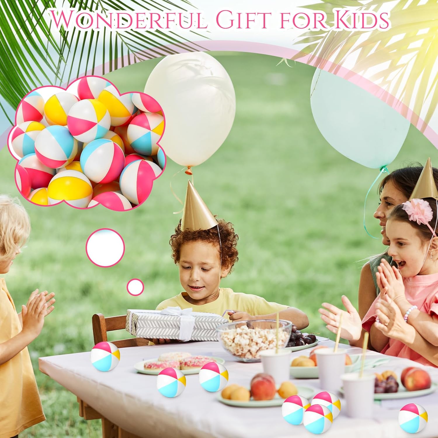 Jexine 150 Pcs Mini Beach Stress Balls Bulk 2.5 inches Small Beach Balls Mini Rainbow Squeeze Toys for Party Favors Girls Boys Summer Birthday Hawaiian Games Water Supplies(Light Color)