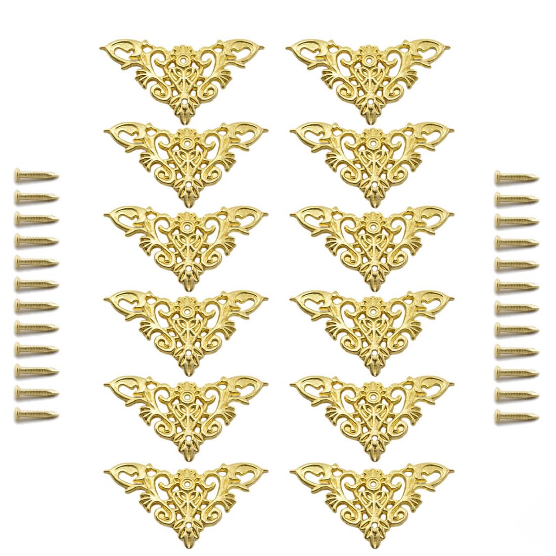 Furniture Decorative Edge Cover Antique Metal Carved Corner Protector for Jewelry Box, Album, Book, Cabinet, Desk etc. 12pcs Gold