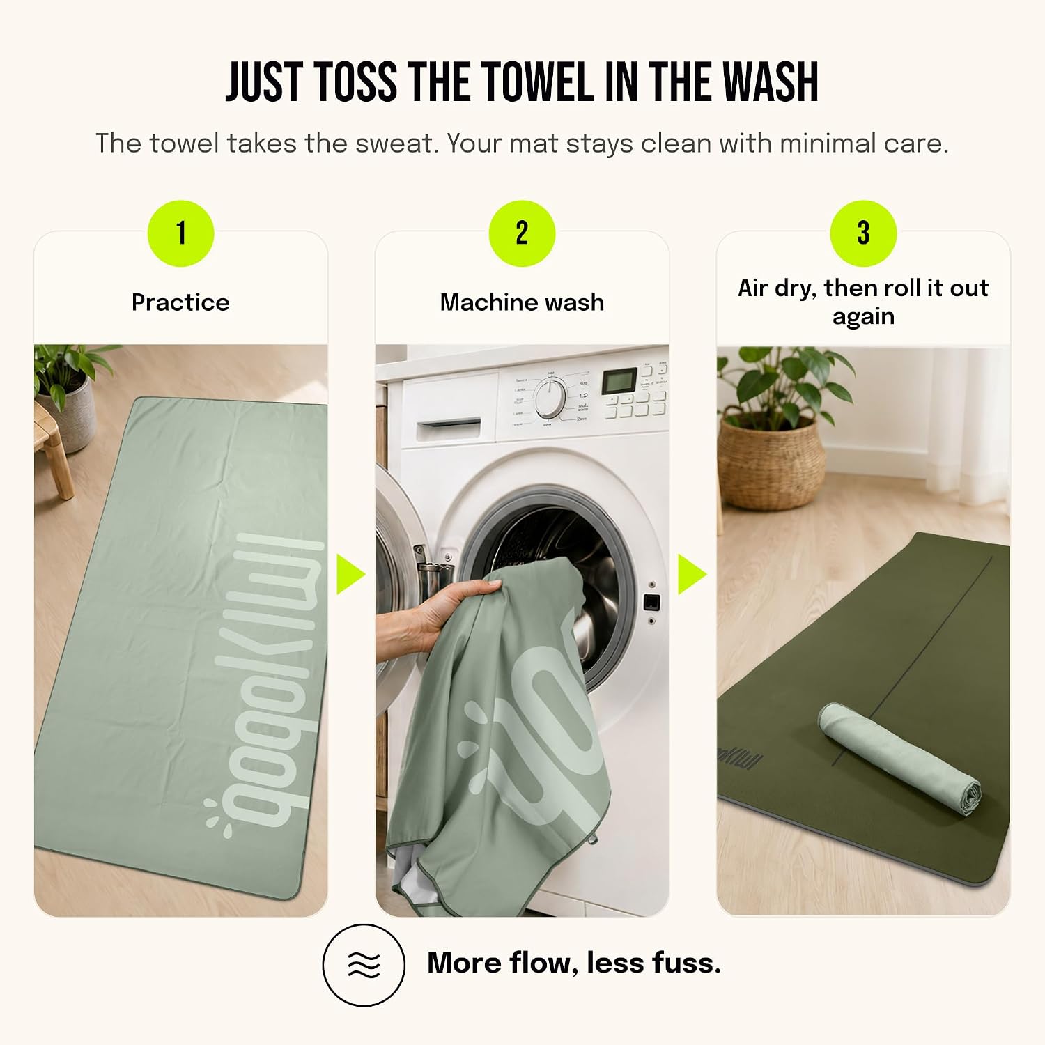 Hot Yoga Mat Towel, 72 x 36 in, Corner Pockets, Sage Green | Doubles as a hot yoga towel and Pilates towel, soaks up sweat, soft microfiber resists pilling, matches your mat