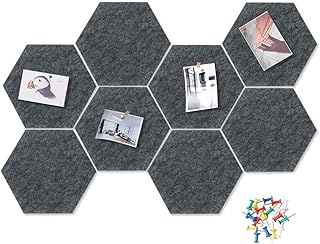 HyFanStr Felt Pin Board Wall Bulletin Board, Hexagon DIY Memo Board Notice Board with 20 Push Pins, Decorative Cork Board for Office Bedrooms