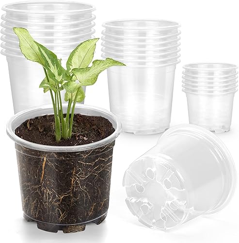 Paquete de 21 macetas transparentes de 3.556 pulgadas para plantas, macetas transparentes con agujeros de drenaje, macetas de plástico flexible,