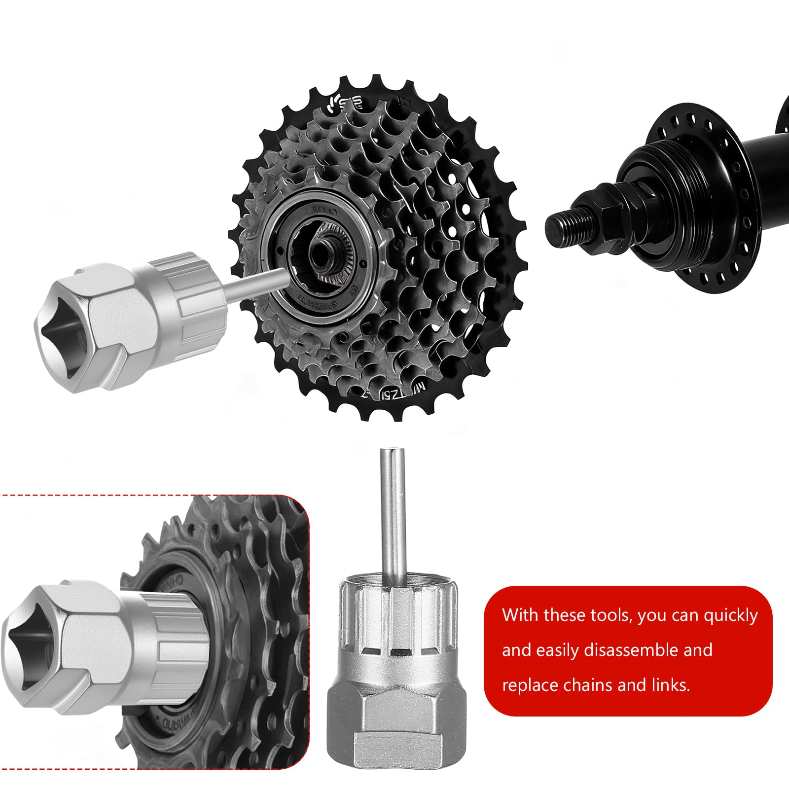 3 en 1 Herramientas Bicicletas, Juego de Herramientas de Extracción de Cadena de Bicicletas, Extractor de Cassette para Bicicleta Posicionamiento Preciso para 7, 8, 9, 10 y 11 Velocidades