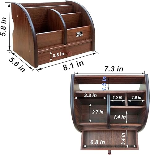 Miniatura 6 de Caja de almacenamiento de control remoto de madera con cajón delgado para el hogar y la oficina organizador de escritorio bolígrafoportalápices