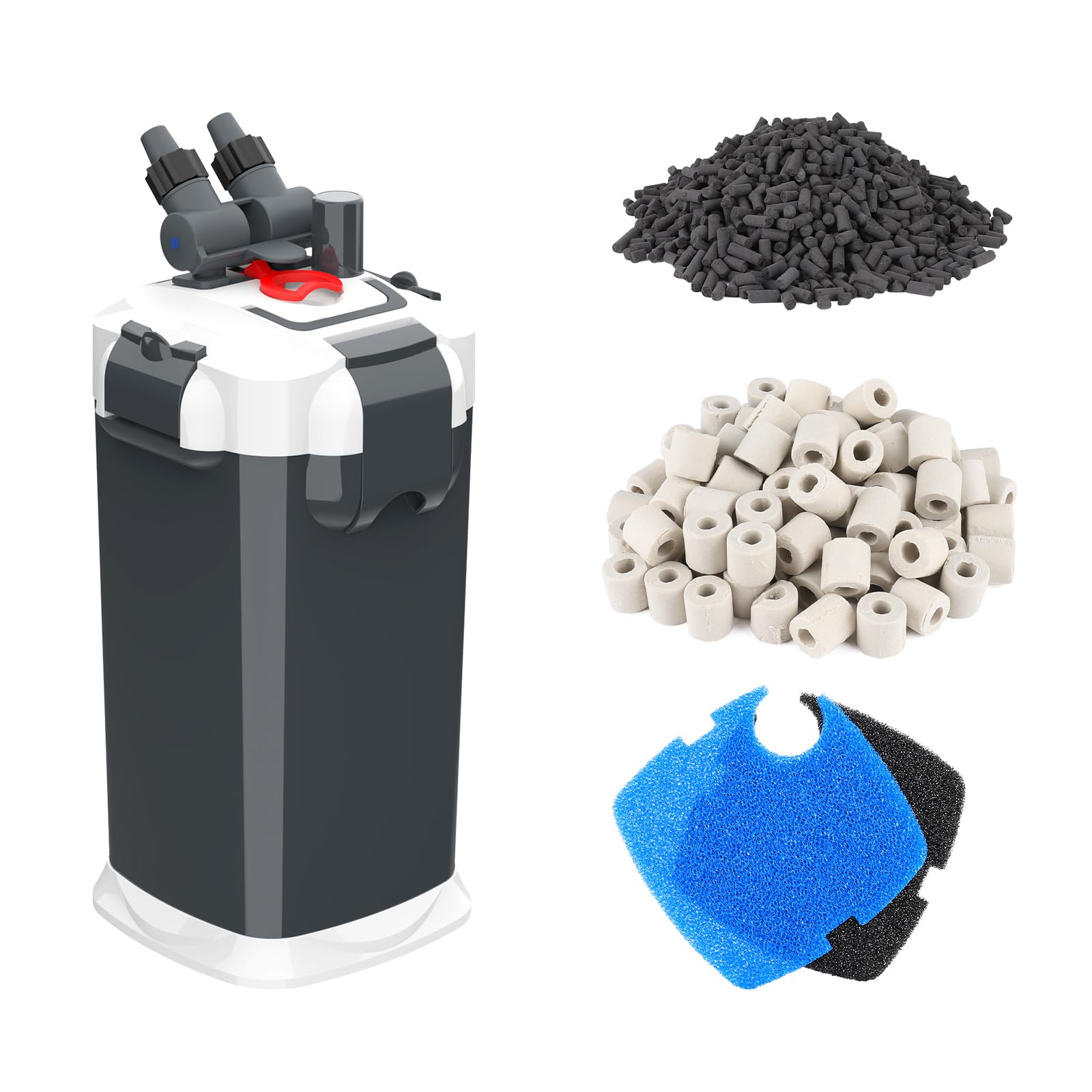 fishkeeper 390GPH Canister Filter, 3-Stage Filtration Aquarium Filter with Quartz Balls and Filter Cotton, Ultra-Quiet External Aquarium Canister Filter for Freshwater and Saltwater up to 65Gal (25W)