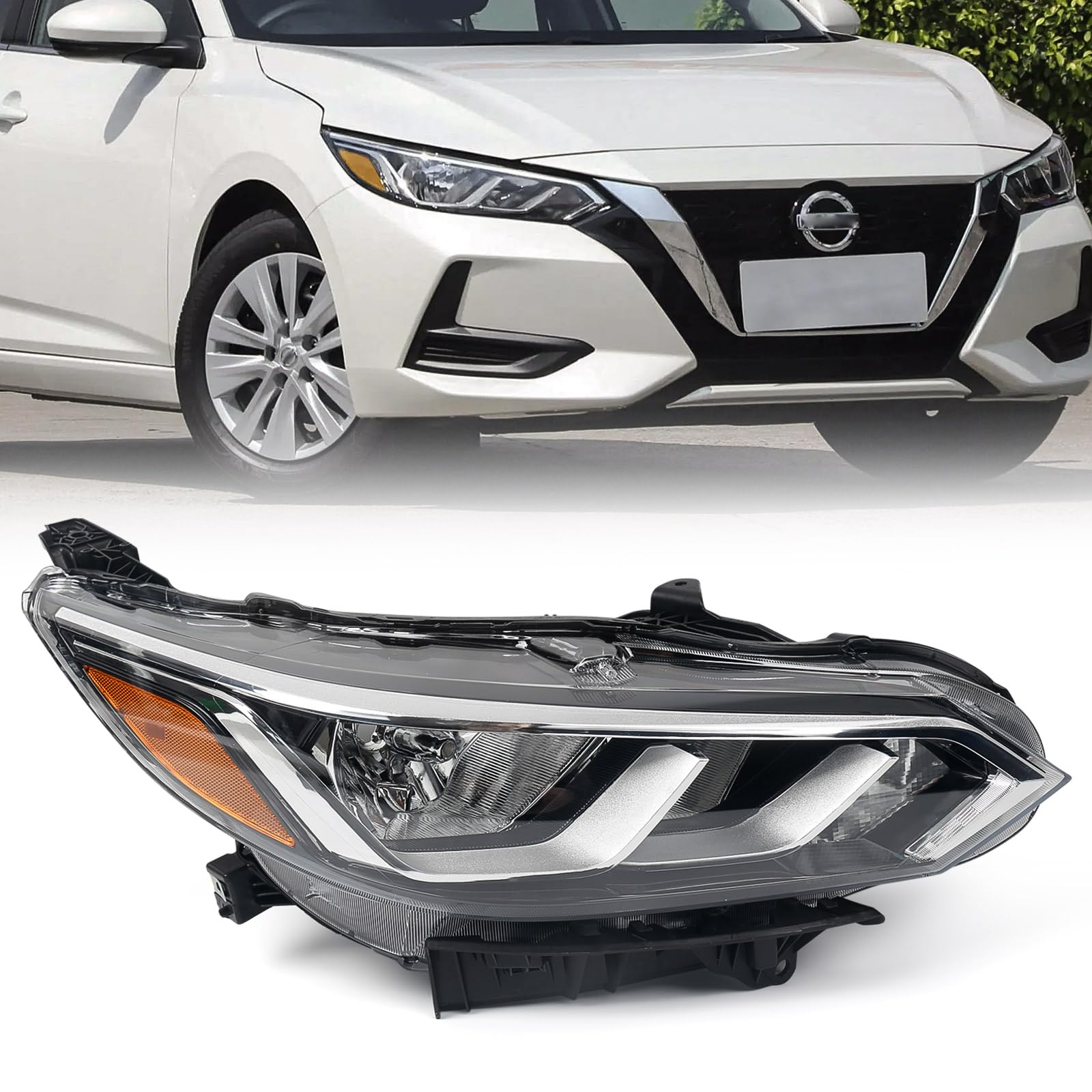 Huray Halogen Headlight Assembly Fit for Nissan Sentra S/SV 2020 2021 2022 RH Headlamp w/o LED OE Style Replacement for NI2503276 Right Passenger Side
