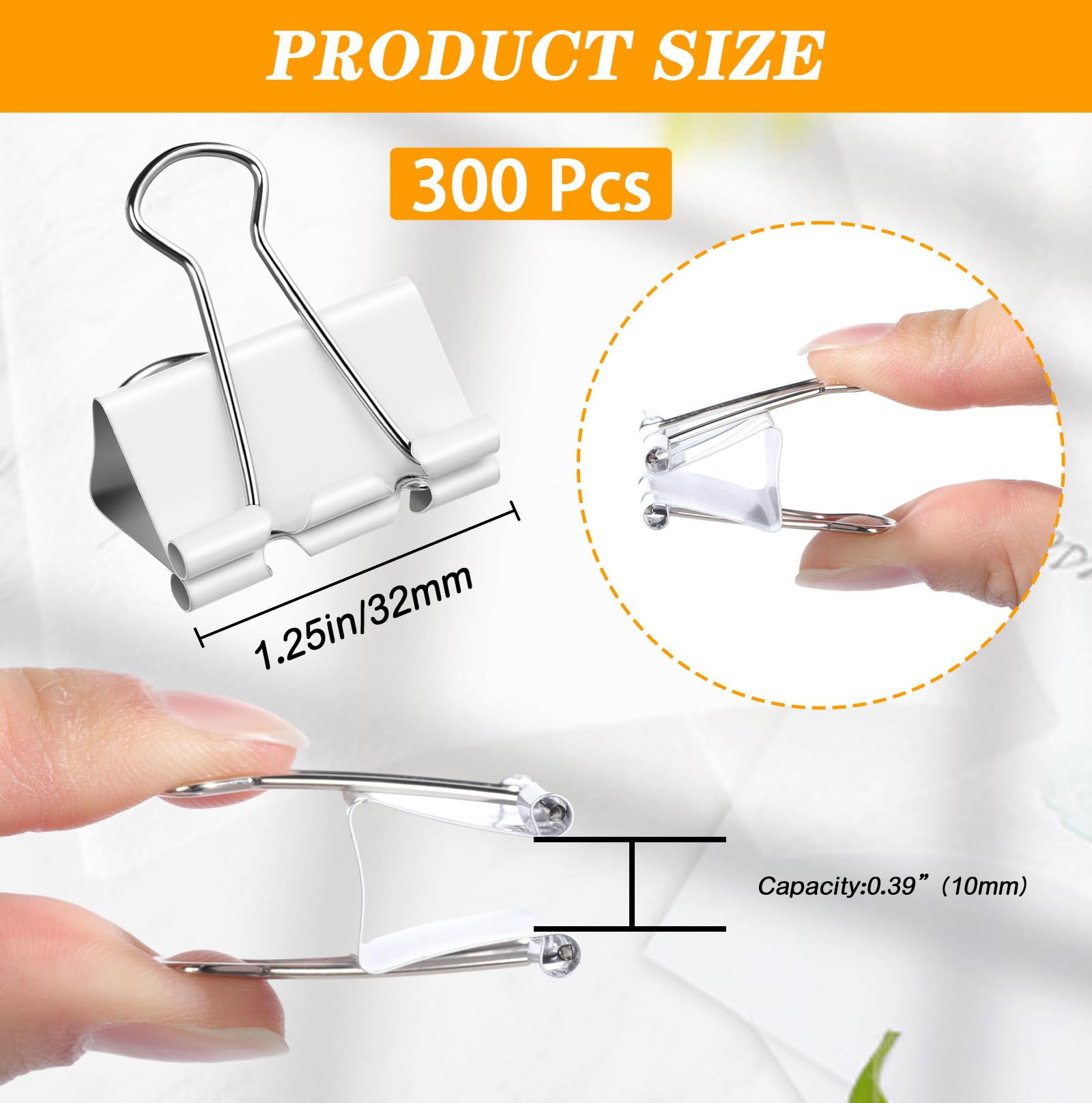 Jetec Lot de 300 pinces à papier en métal blanc de 32 mm, réutilisables, pour la maison, le bureau, l'école