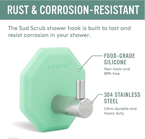 Miniatura 5 de Sud Scrub Gancho de ducha antimicrobiano, ganchos autoadhesivos para pared de ducha, ganchos de pared extraíbles resistentes, ganchos para colgar,