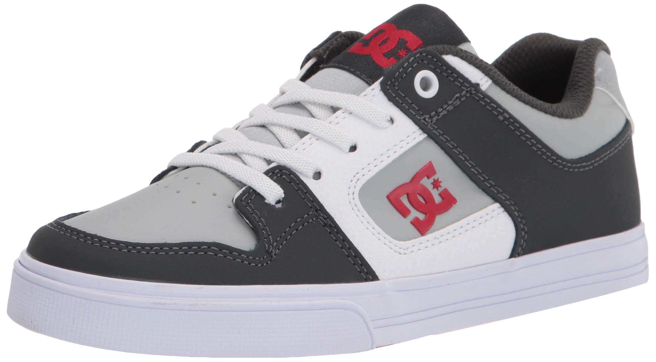 DC Shoes Youth Pure Elastic Bungee Lace Skate Shoe, Grey/Grey/Red, 3 Little Kid