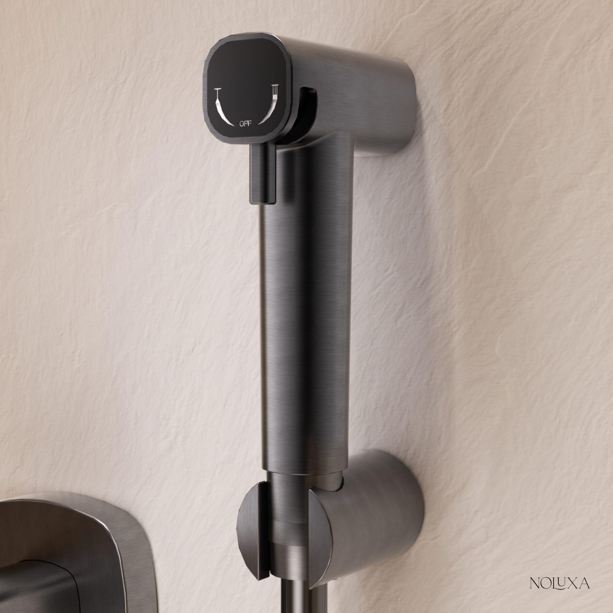 IMEX Bidet prysznic z ciepłą i zimną wodą, czarny | Bidet wbudowany kran do WC Black Gun Metal, higieniczna pojedyncza rączka prysznicowa do toalety, zamiennik kranu bidetowego, seria Firenze