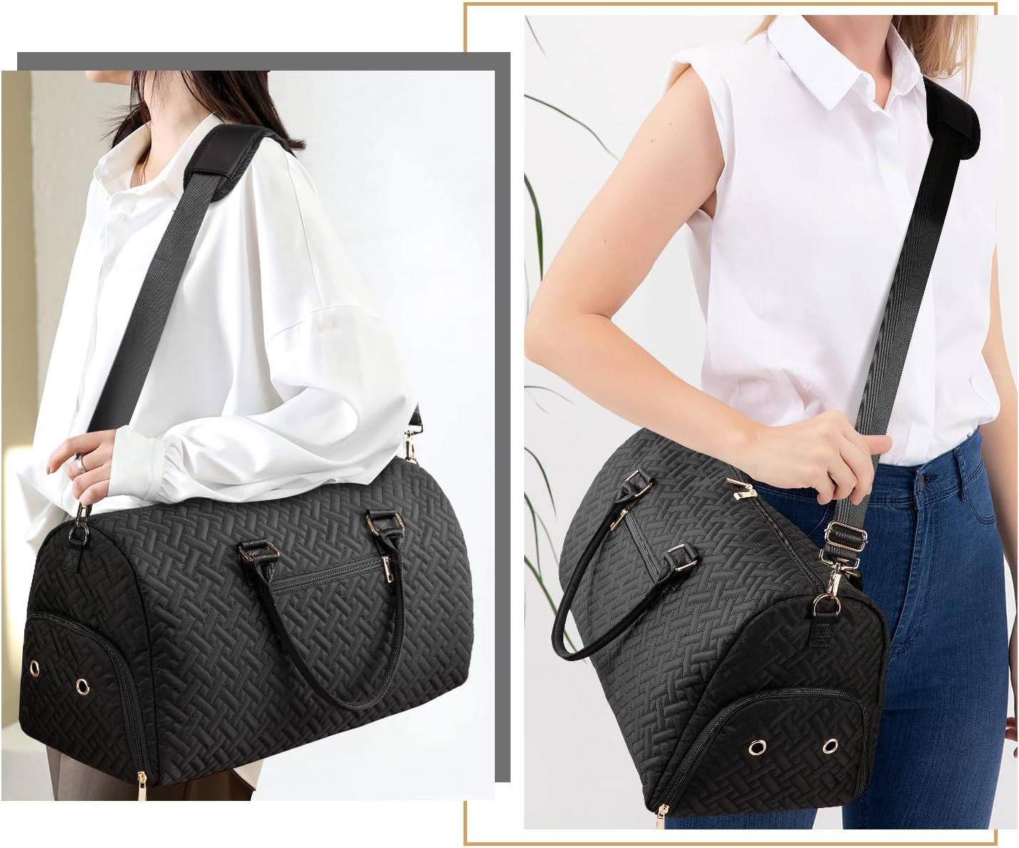 Duffle Bag for Travel, Weekender Bag with Shoe Compartment, Carry On Overnight Bag for Women with Toiletry Bag, Gym Bag with Wet Pocket, Hospital Bags for Labor and Delivery Beige