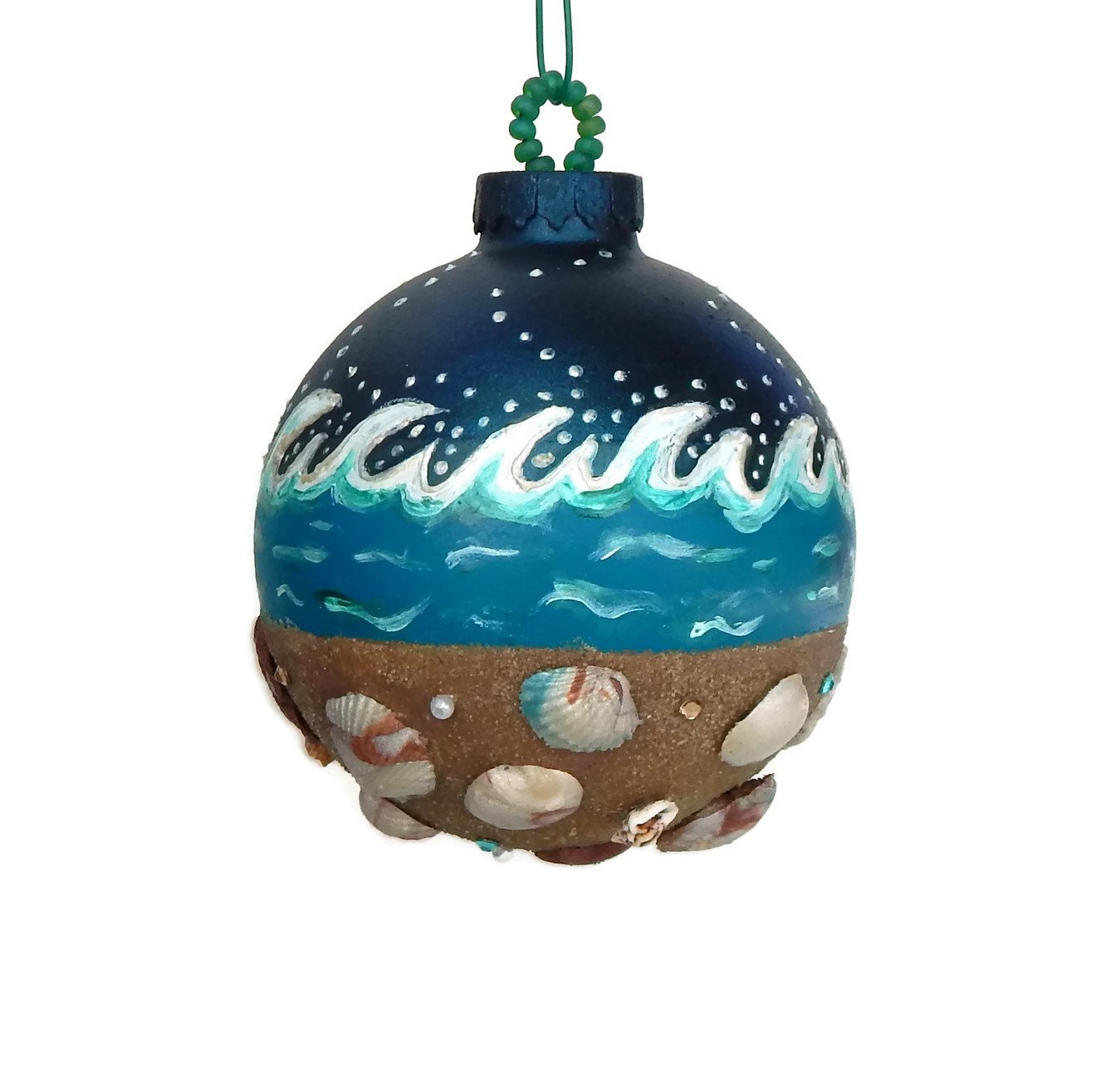 Beach Christmas Ornament,Hand Painted with Polymer Clay Seashells