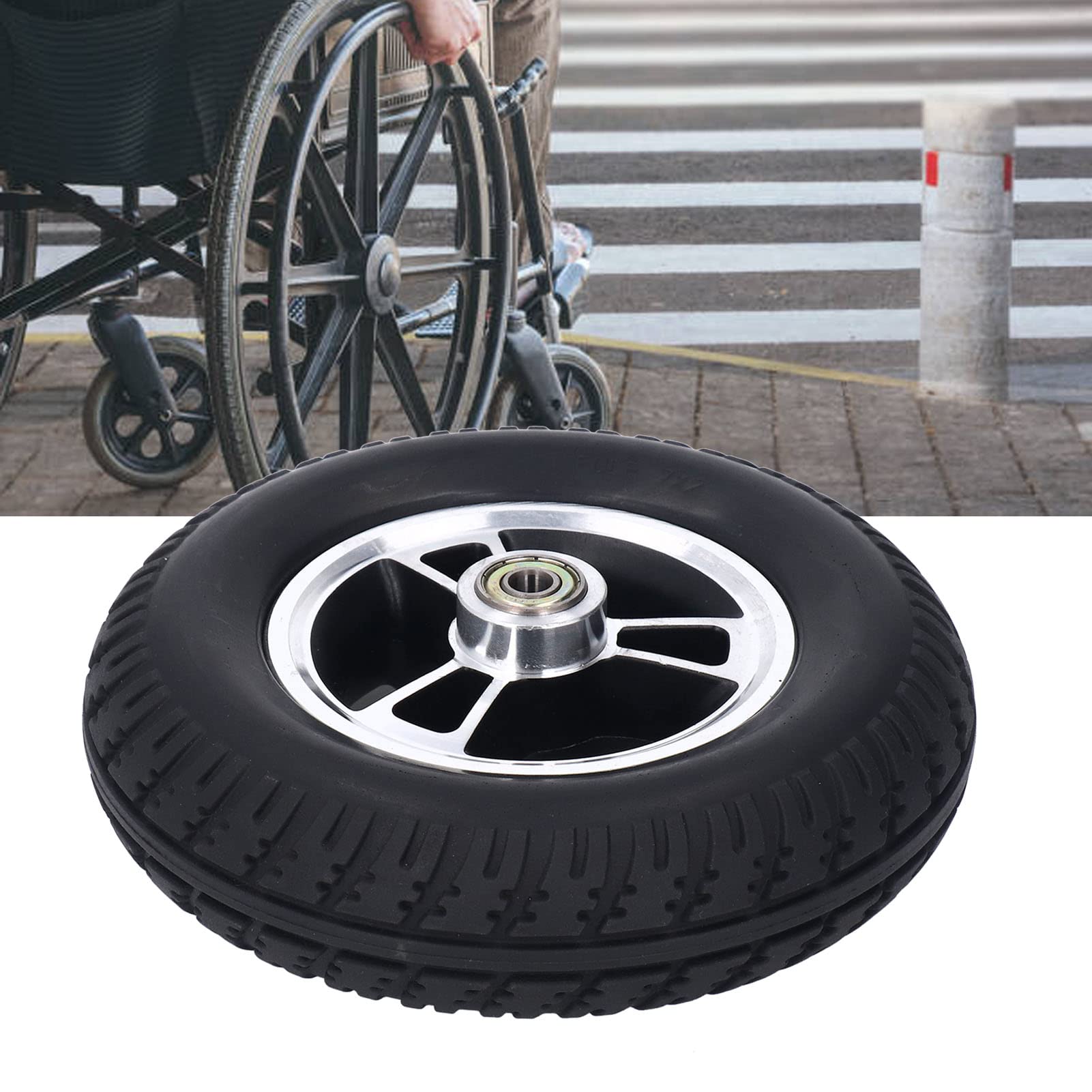 Ruota per Sedia a Rotelle in Acciaio Legato Ruota in PU Sostituzione Pneumatici Antiscivolo per Carrello 7 Pollici