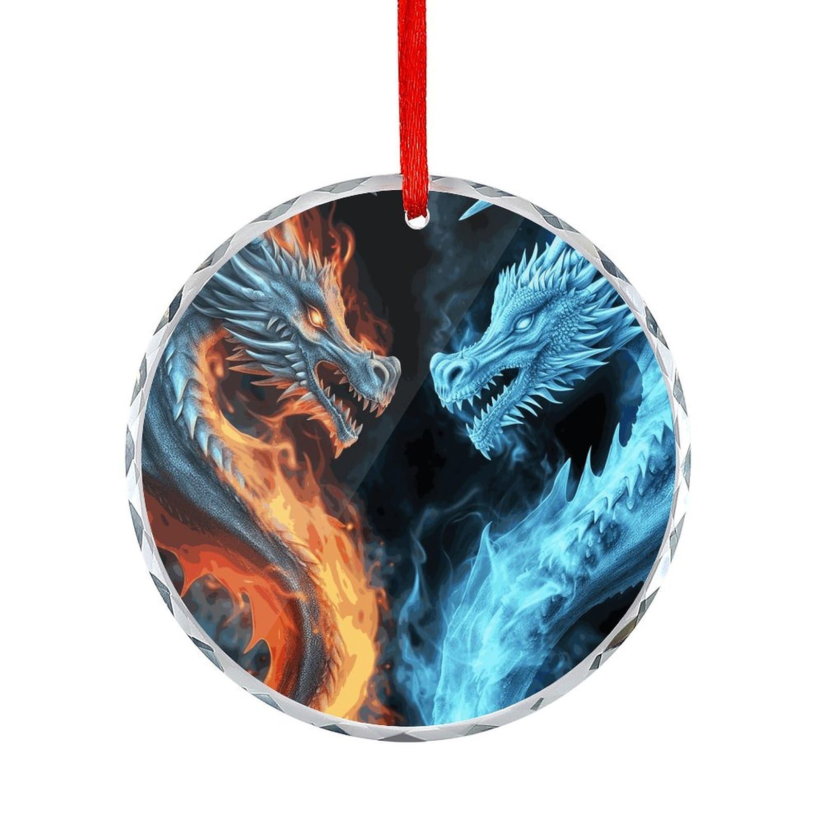 Btcowzrv Style Ice And Fire Dragons Round Ornament Hanging Pendant Decor