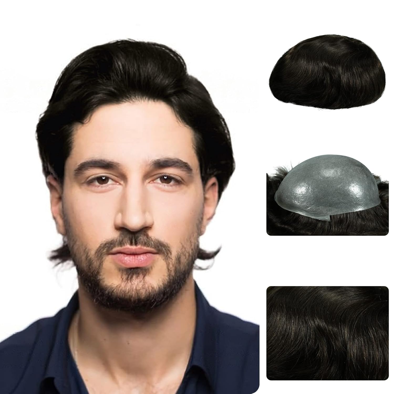 Zakya Mens Hair System Human Hair 0.08mm Super Thin Skin Base Natural Hairline Hair Pieces Size 8x10 Inch Hair System for Men 2# Dark Brown