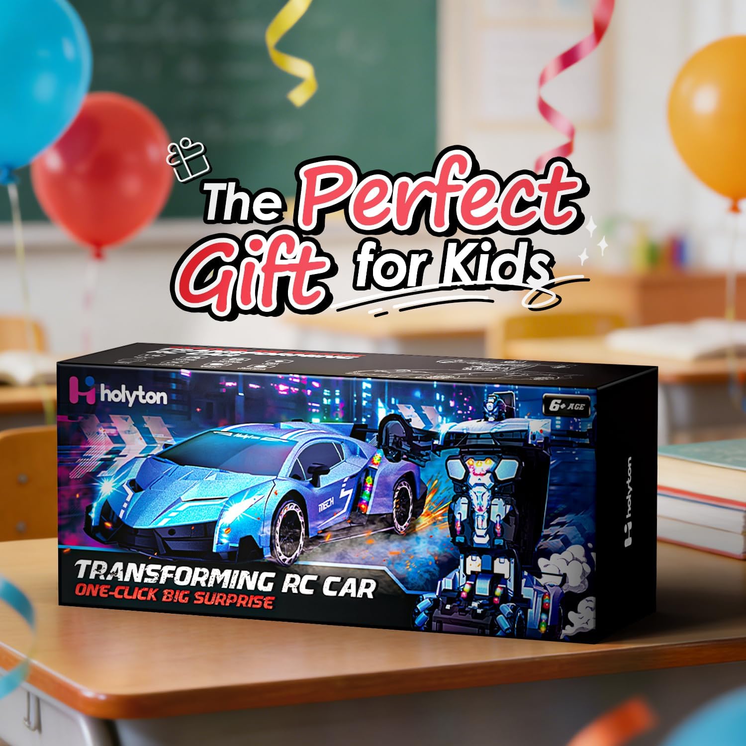 Holyton Big 1:10 Scale Transform RC Car & Robot – One-Button Transformation, Gesture Sensing, LED Lights, Music & Fog Spray, 2 Batteries 80 Mins Play, Birthday Gift for Boys Girls Ages 3-12 - Image 9