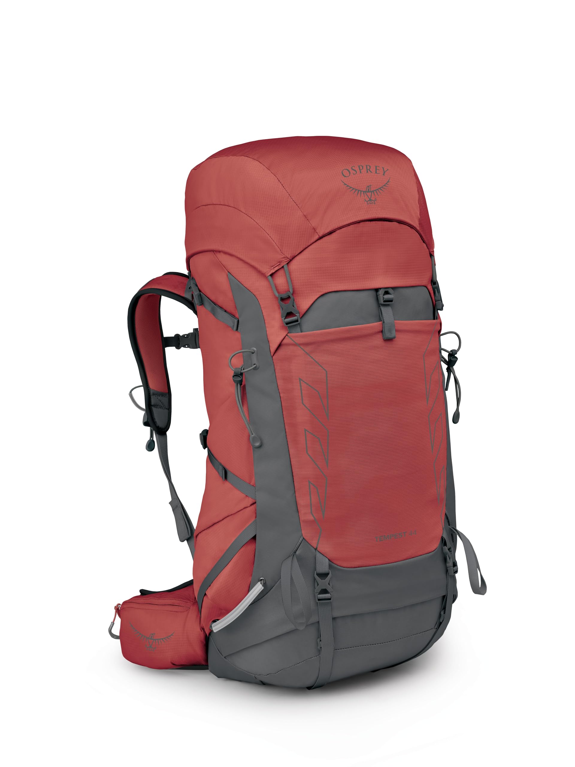 Osprey Tempest 44L Womens Lightweight Hiking Backpack - Daypack for Travel Camping Red Pampas Coal Grey M L