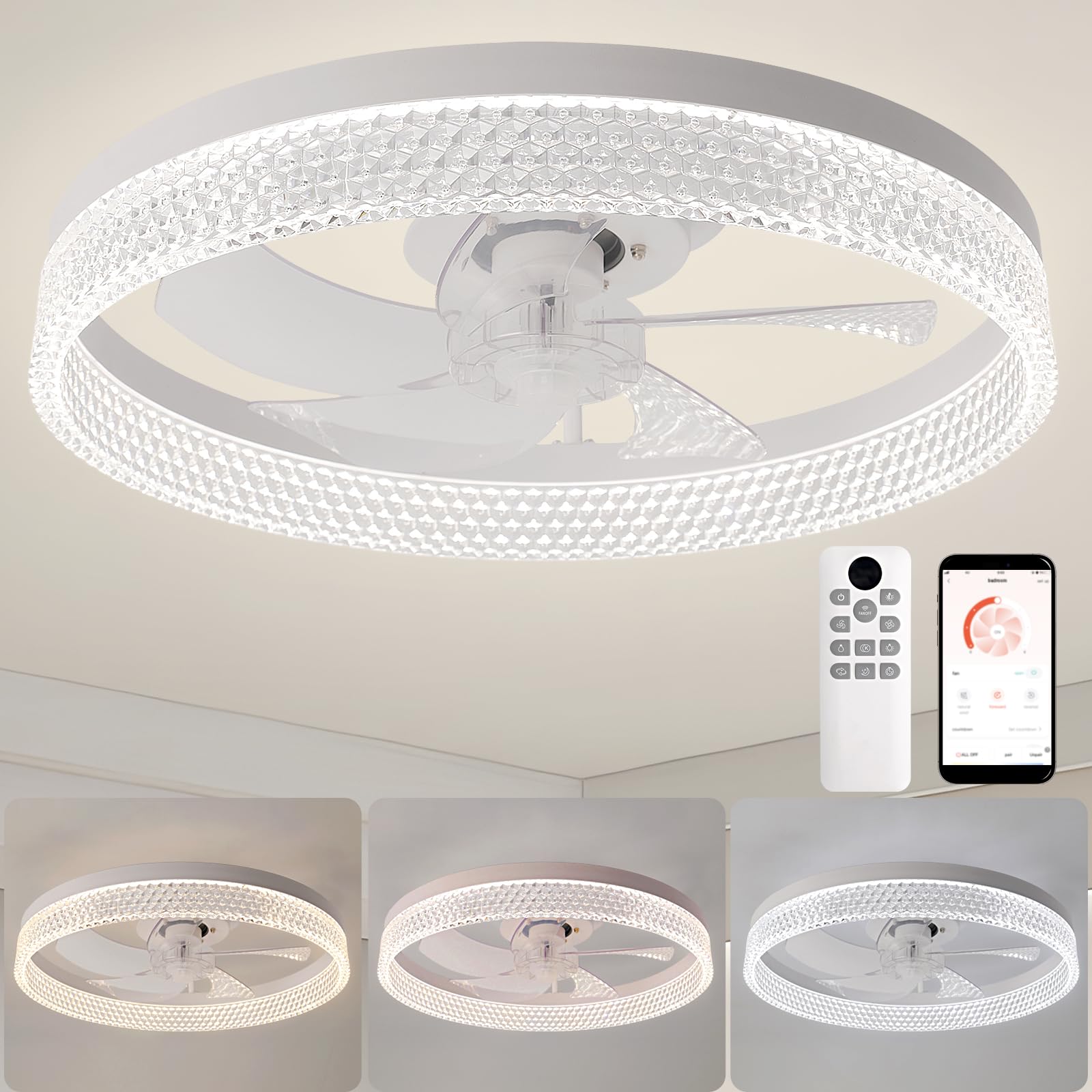 Sponsored Ad – Ceiling Fans with Lights and Remote, 19.7 Inch Ceiling Fan, 6 Speeds, Reversible, Dimmable Flush Mount Fan Light, Modern and Bladeless Ceiling Fan Light for Bedroom Living Room Dining Room