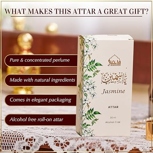 Miniatura 5 de Dukhni Jasmine Attar Oil Aceites de perfume árabe para hombres y mujeres  Perfume puro rollo de 1.0 fl oz, aceite de jazmín, floral  Eid, Ramadán,