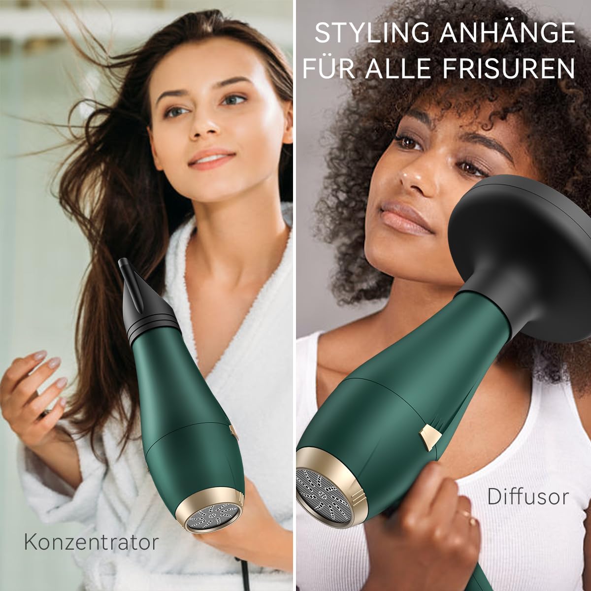 CONFU Föhn Ionen 2400W Haartrockner mit Diffusor, Professioneller Haarfön Schnelltrocknend, 3 Heiz- und 2 Geschwindigkeitsstufen für Hause Salon Reis