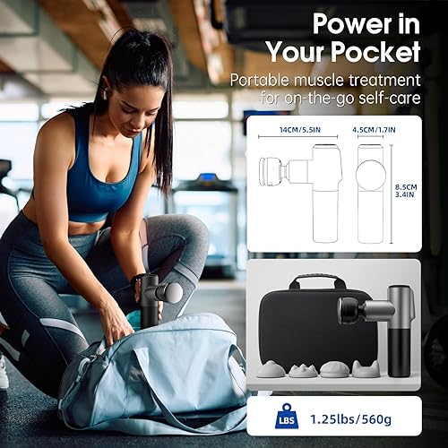 Miniatura 6 de AERLANG Pistola de masaje de tejido profundo con calor y percusión fría, mini masajeador eléctrico de mano de 5 velocidades y 5 cabezales de masaje,
