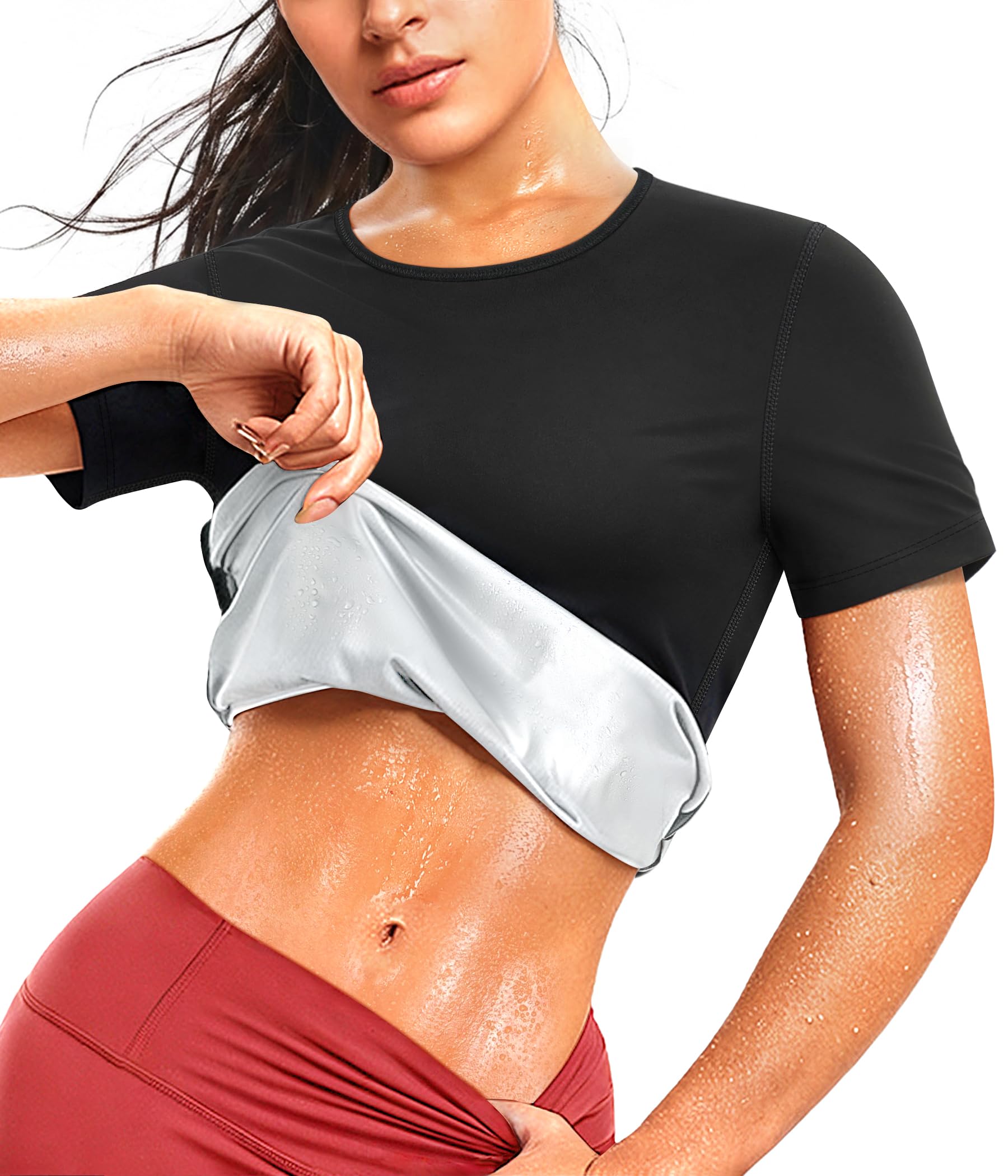 KUMAYES Maglietta Sauna Canotta Dimagrante donna Gilet da Sauna Snellente Maglietta Sportivo Manica corta tuta termica Allenamento Fitness