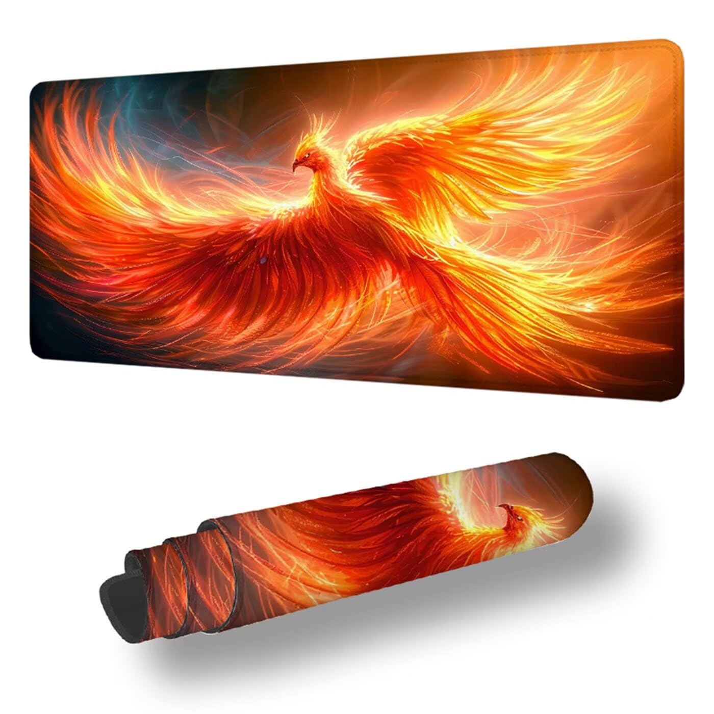 Podkładka pod mysz XXL 1200 x 600 mm, duża podkładka pod mysz gamingowa feniks pod ręką biurko szyte krawędzie wodoodporna antypoślizgowa do komputera, laptopa poprawia precyzję i szybkość, zwierzę S