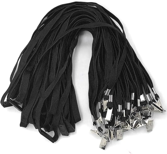 Lanyards Breakaway Bulk Black Lanyards Neck Flat Safety Badge Lanyard Bulldog Clip (Black, 25 PCS)