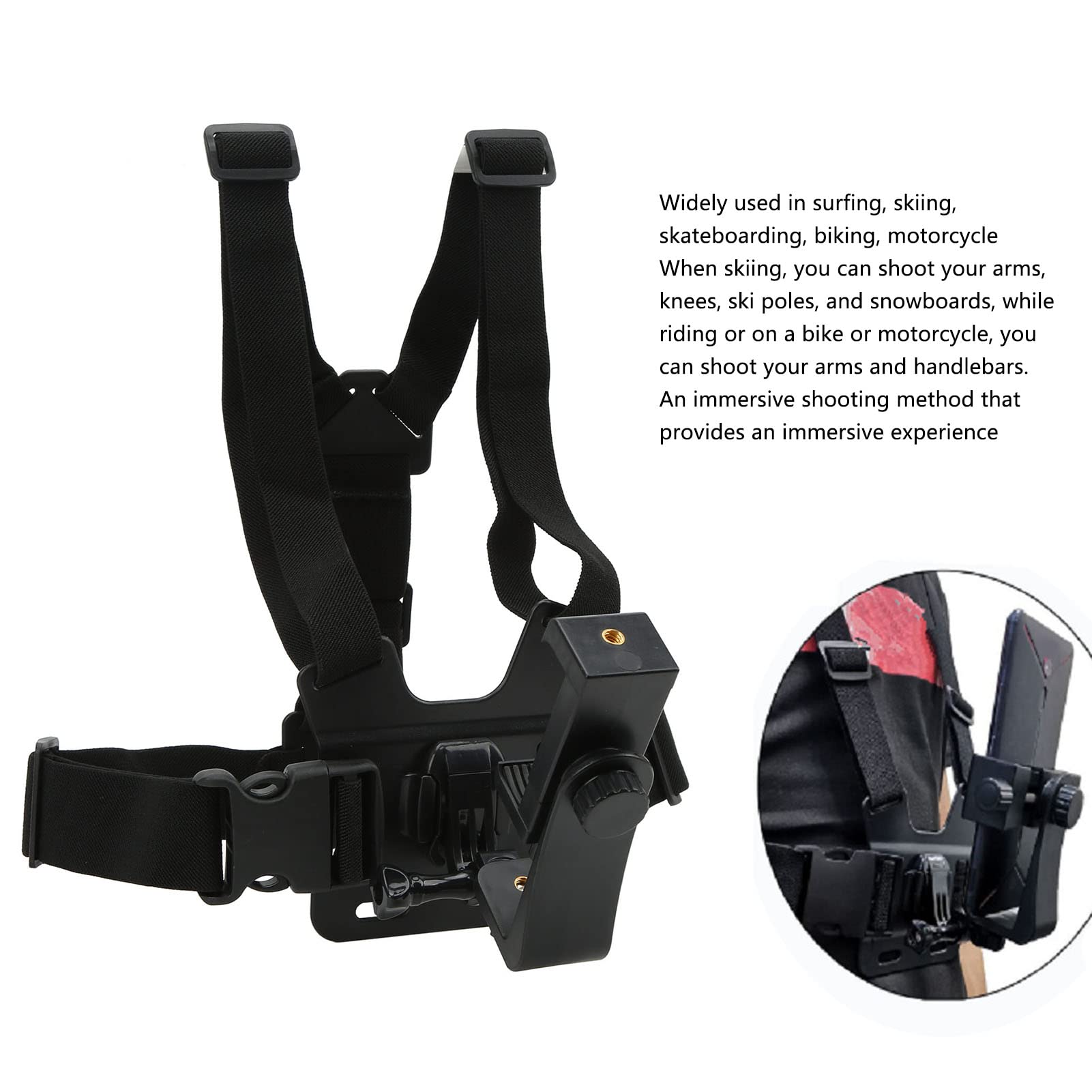 Chest Strap, Chest Strap Action Camera Chest Mount Adjustable Phone Holder for Non Hands Filming Cycling