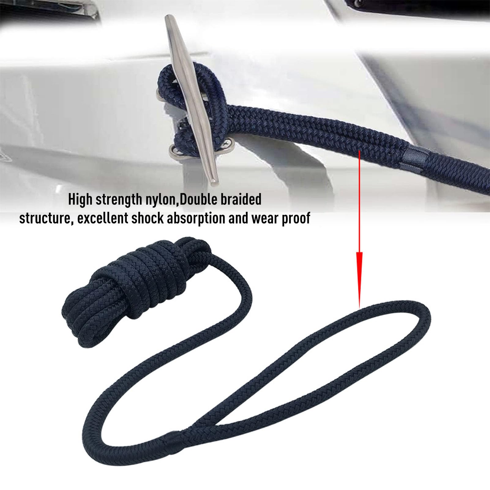 Bootsanlegeleine aus Nylon in Marinequalität, 1/2 Zoll X 15 Fuß, für Sicheres Andocken in Anspruchsvollen Umgebungen (Navy blau)