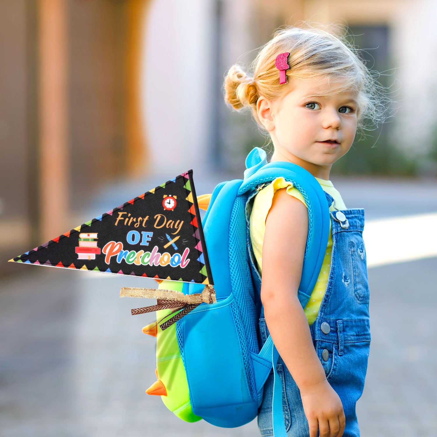Lyreh First Day Of Preschool Pennant, First Day of School Banner Flag with 3 Ribbon & Wood Stick Back to Classroom Pennant Flag for Teachers - Image 3