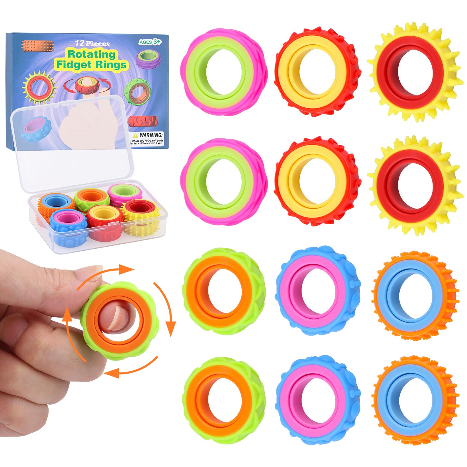 Fidget Ring Toys für Kinder Erwachsene, 12 Pcs Anti Stress Ring Akupressur Ring Set, Anxiety Rings Fidget Spinner Ringe, Sensorik Autismus für Spielzeug, Beruhigend Bei Stress Angs, Fidget Squishy Toy