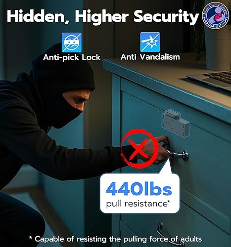 Miniatura 4 de eLinkSmart Cerradura inteligente para gabinete, oculta sin taladro, adhesivo magnético a prueba de bebés, cerraduras de cajón a prueba de niños,