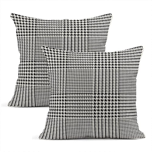 Juego de 2 fundas de almohada Glen a cuadros de lino natural negro y blanco, fundas de cojín decorativas para el hogar, sofá, habitación, sillón